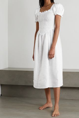 Sleeper + Belle Shirred Linen Midi Dress