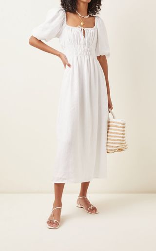Faithfull the Brand + Maurelle Puff-Sleeve Linen Midi Dress
