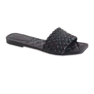 SNJ + Braided Quilted Single Band Strap Flat Square Toe Open Slide Sandal