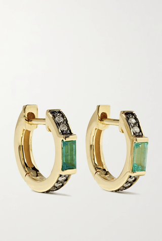 Sorellina + Otto 18-Karat Gold, Diamond, and Emerald Hoop Earrings