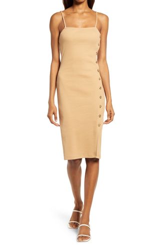 French Connection + Tommy Button Detail Rib Sheath Dress