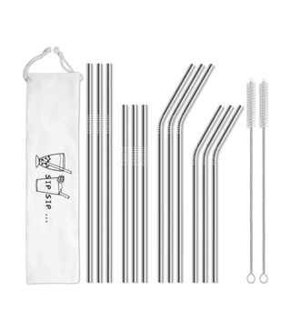Hiware + 12-Pack Reusable Stainless Steel Metal Straws with Case