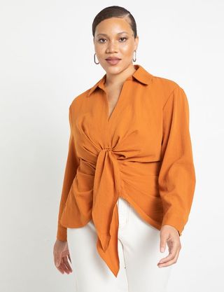 Eloquii + Tie Front Collared Blouse