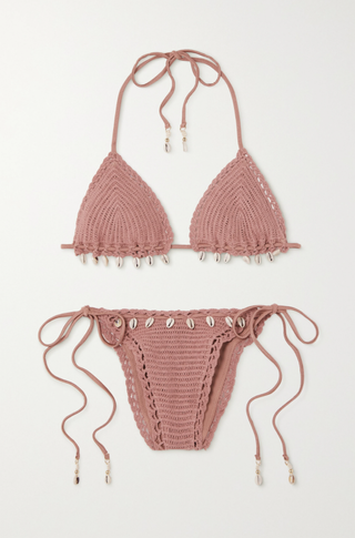 Zimmerman + Cassia Shell-Embellished Crocheted Organic Cotton Bikini
