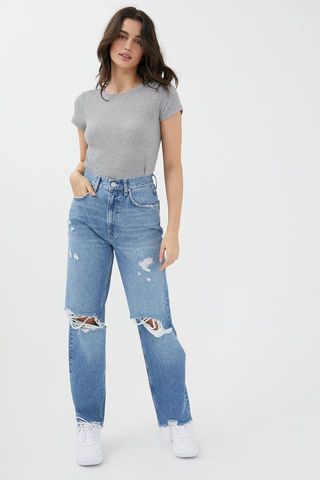 BDG + High-Waisted Baggy Jean in Destroyed Medium Wash