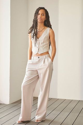 Urban Outfitters + Cally Low Slung Neutral Pinstripe Trousers