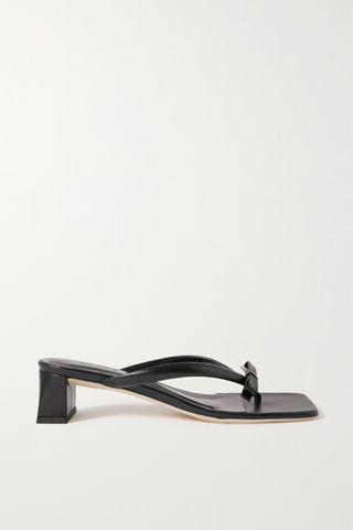 BY FAR + Bibi Bow-Embellished Crinkled Glossed-Leather Sandals