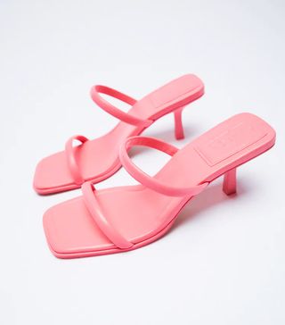 Zara + Strappy Heeled Leather Sandals