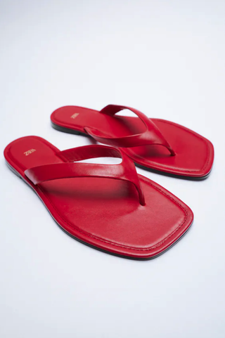 Zara + Square Toe Leather Slide Sandals