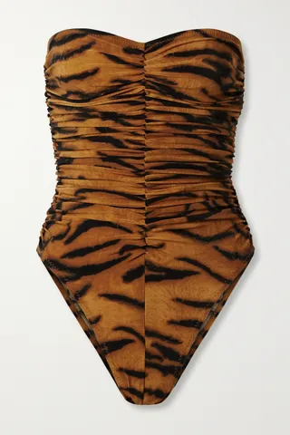 Norma Kamali + Slinky Marissa ruched tiger-print bandeau swimsuit