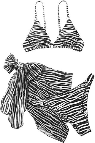 Soly Hux + Zebra Print Triangle Bikini Bathing Suit With Beach Skirt