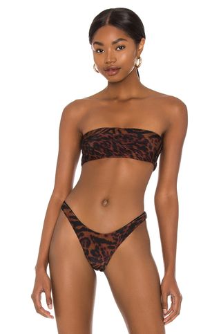 Koral + Isla Reversible Bikini Top in Brown Cheetara & Black