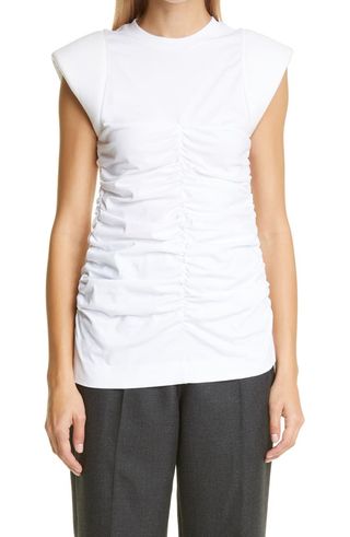 Ganni + Ruched Organic Cotton T-Shirt