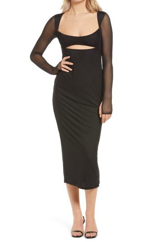 Afrm + Kellen Cutout Long Sleeve Mesh Midi Dress