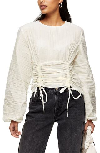 Topshop + Crinkle Poplin Corset Blouse