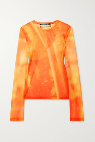 Andersson Bell + Printed Stretch-Mesh Top
