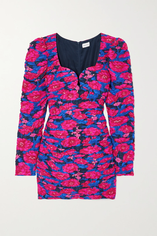Magda Butrym + Ruched Floral-Print Silk Mini Dress