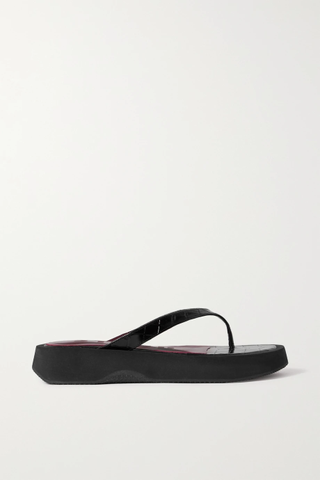Staud + Tessa Croc-Effect Leather Platform Flip Flops