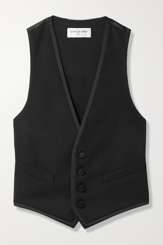 Saint Laurent + Cropped Grain de Poudre Wool and Silk-Satin Vest