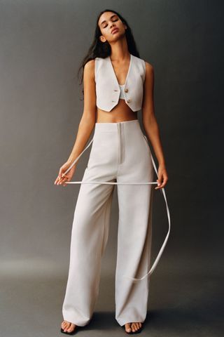 Zara + Cropped Linen Blend Vest
