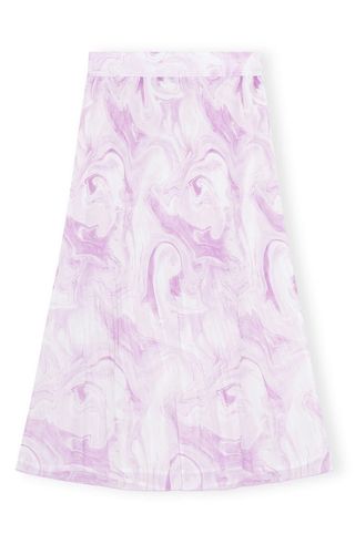 Ganni + Watercolor Print Pleated Georgette Skirt