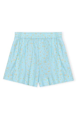 Ganni + Floral Print Organic Cotton Poplin Shorts