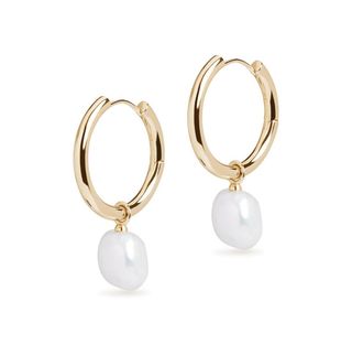 Olivia & Pearl + Large Hoop and Baroque Pearl Charm Gold Earring Set