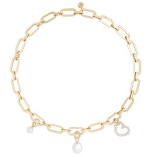 Olivia & Pearl + Link Chain Necklace with Round Cultured Pearl, Small Pearl Heart and Baroque Pearl Charm Set