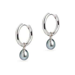 Olivia & Pearl + Midi Hoop and Tahitian Pearl Charm Silver Earring Set