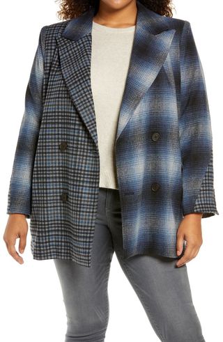 Treasure 
Bond + Mix Plaid Double Breasted Coat