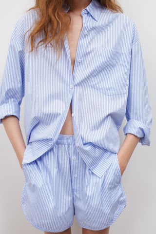 Zara + Striped Poplin Shorts