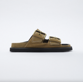 Zara + Buckled Flat Leather Sandals