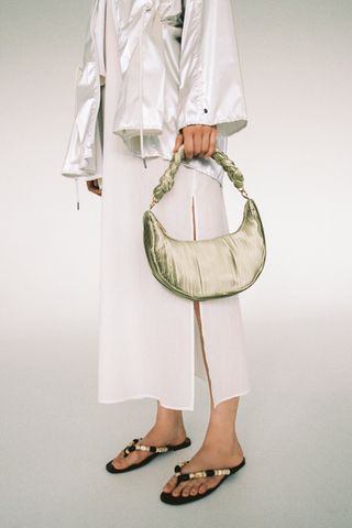 Zara + Pleated Satin Effect Shoulder Bag