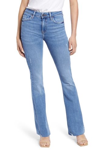 River Island + Amelie Distressed Raw Hem Flare Bubble Jeans