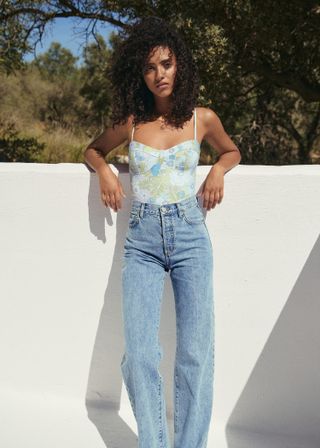 Mango + Floral-Print Swimsuit