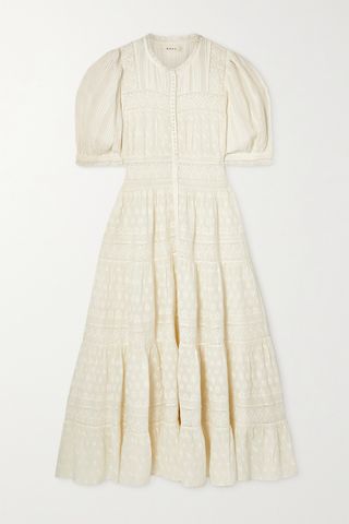 Dôen + Rolande Tiered Embroidered Organic Cotton-Voile Midi Dress