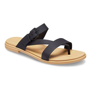 Crocs + Tulum Toe Post Sandal in Black and Tan