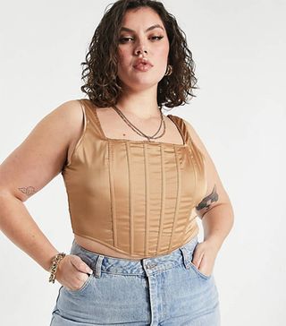 Missguided + Satin Corset Crop Top in Stone