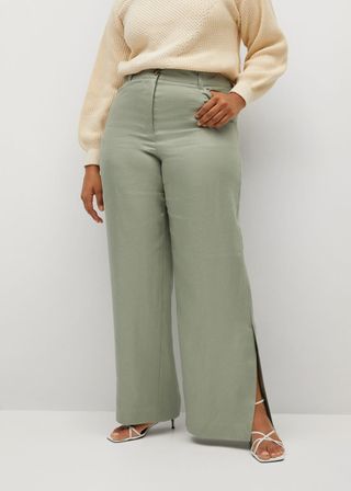Violeta by Mango + Side Slit Linen-Blend Trousers