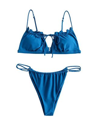 Zaful + Tie Cutout Keyhole Cami String Bikini Set