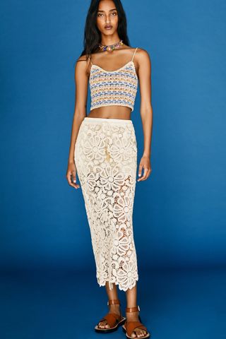 Zara + Crocheted Straight Skirt