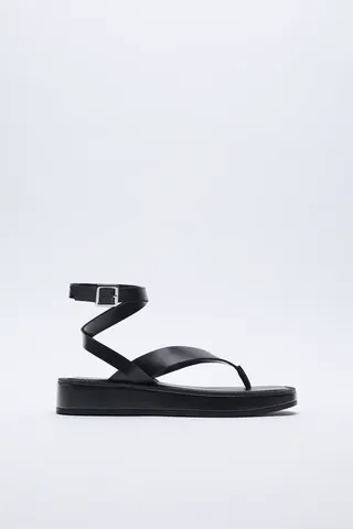 Zara + Tied Flat Leather Sandals