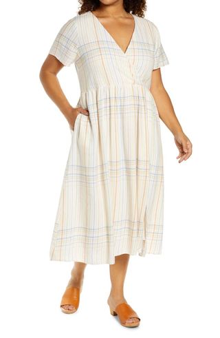 Madewell + Clara Plaid Linen Blend Midi Dress