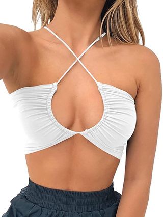 Tob + Criss Cross Lace Up Crop Top in White