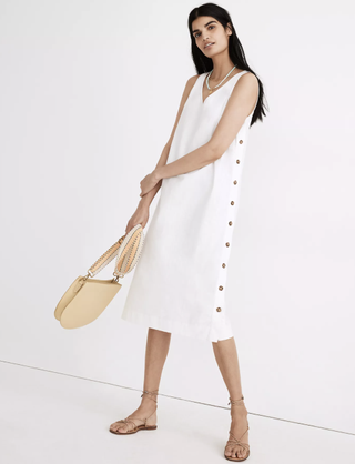 Madewell + Linen-Cotton Side-Button Midi Dress