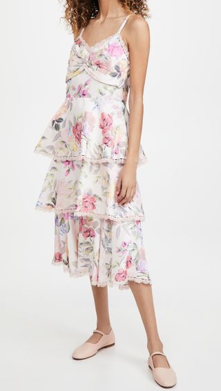 Marchesa Notte + Printed Sleeveless Midi Dress