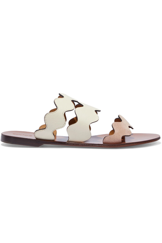 Chloé + Lauren Scalloped Leather and Suede Slides