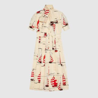 Gucci + Nautical Print Cotton Linen Dress