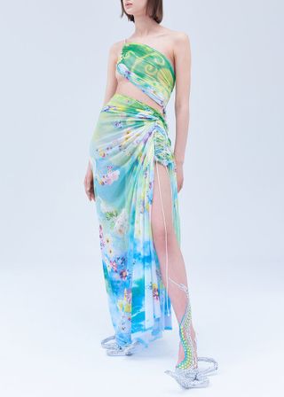 Fal-Ash + Gathered Gown in Printed Mesh