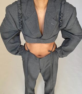 El/If. + Grey Striped Blazer and Bra With Pants